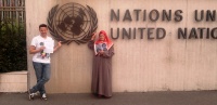 Zohra Boudehane and her son at the UN in Geneva