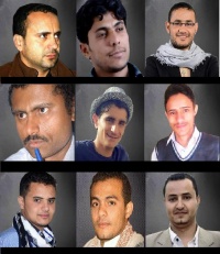 Abdul Khaliq Amran, Akram Al Walidi, Harith Hamid, Hassan Anab, Hisham Al Youssoufi, Hisham Tarmoom, Haitham Al Shihab, Essam Balghith, Tawfiq Al Mansouri (pictured from left to right and top to bottom) disappeared following their abduction by armed Houthi forces on 9 June 2015